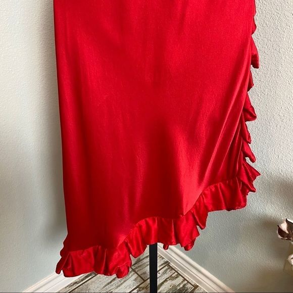 RED SILK DRESS Pure Silk 100% with Ruffles Size 8 Medium - Picture 11 of 14